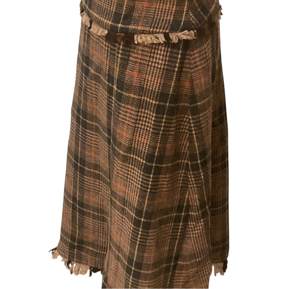 TORI BURCH Plaid Fringe Midi Skirt 8 Brown/Black $495 Retail EUC - Picture 7 of 12